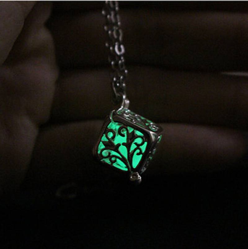 Square Life Tree Hollow Night Glowing Necklace Necklace Life Tree Pendant Necklace 9725301473949