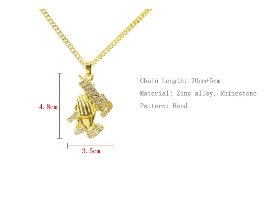 Hands praying hip hop men's chain jewelry long necklace 973711998833