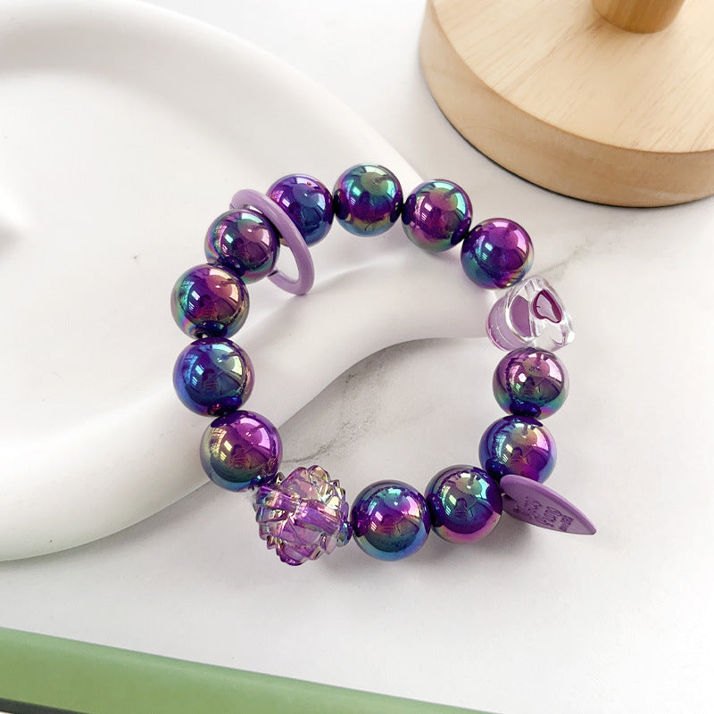 Plating Color Round Beads Handmade Beaded Purple Rose Love Hanging Mobile Phone Charm Keychain 973ed5b1 b113 404c 9354 e5bc3a