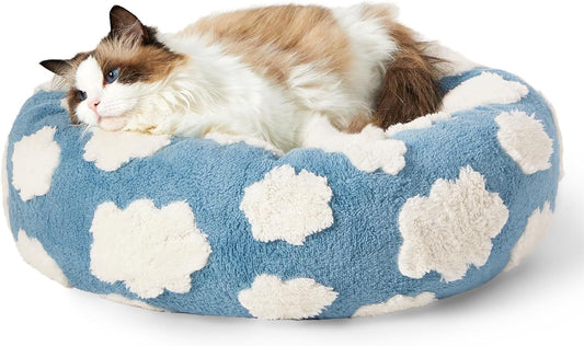Lesure Cat Beds For Indoor Cats - Round Cat Bed Donut Small Dog Bed Calming Pet Beds, Cute Modern Beds With Jacquard Shaggy P