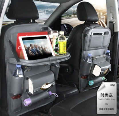 PU Leather Car Storage Bag Multifunction Seat Back Tray Hanging Bag Waterproof Car Organizer Automotive Interior Accessories 
