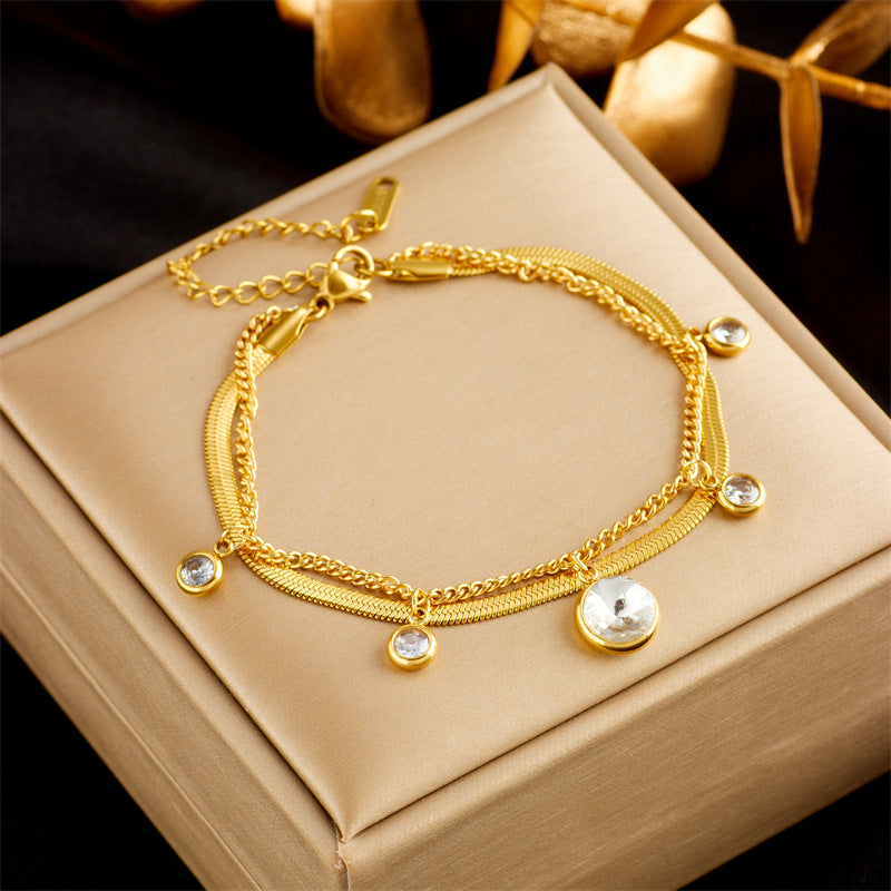 Stainless Steel Gold Plated Punk Fashion Double Layer Bracelet For Women Girl Snake Chain Party Luxury Jewelry 979b8430 f346 