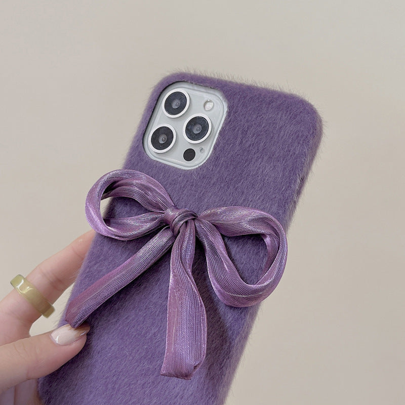 Korean Style Silk Bow Phone Case Mink Plush 97aa63f2 8951 49ae a90b 719f49b5a0a8