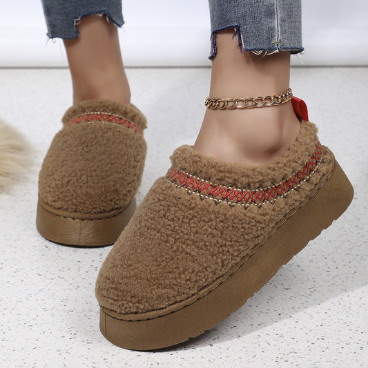 New Ethnic Style Sewing-edge Plush Slippers Winter Indoor Floor Thick-soled Slipper Fashion Outdoor Warm Garden Shoes 97b57d0