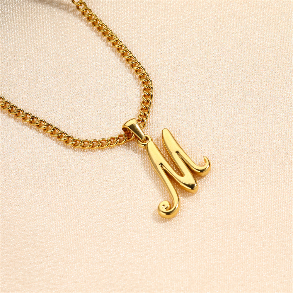 Simple Elegant Necklace Stainless Steel 18K Gold Mini English Letter Pendant 97ebafb0 57fb 49c5 aa77 3d7d4f8d5862