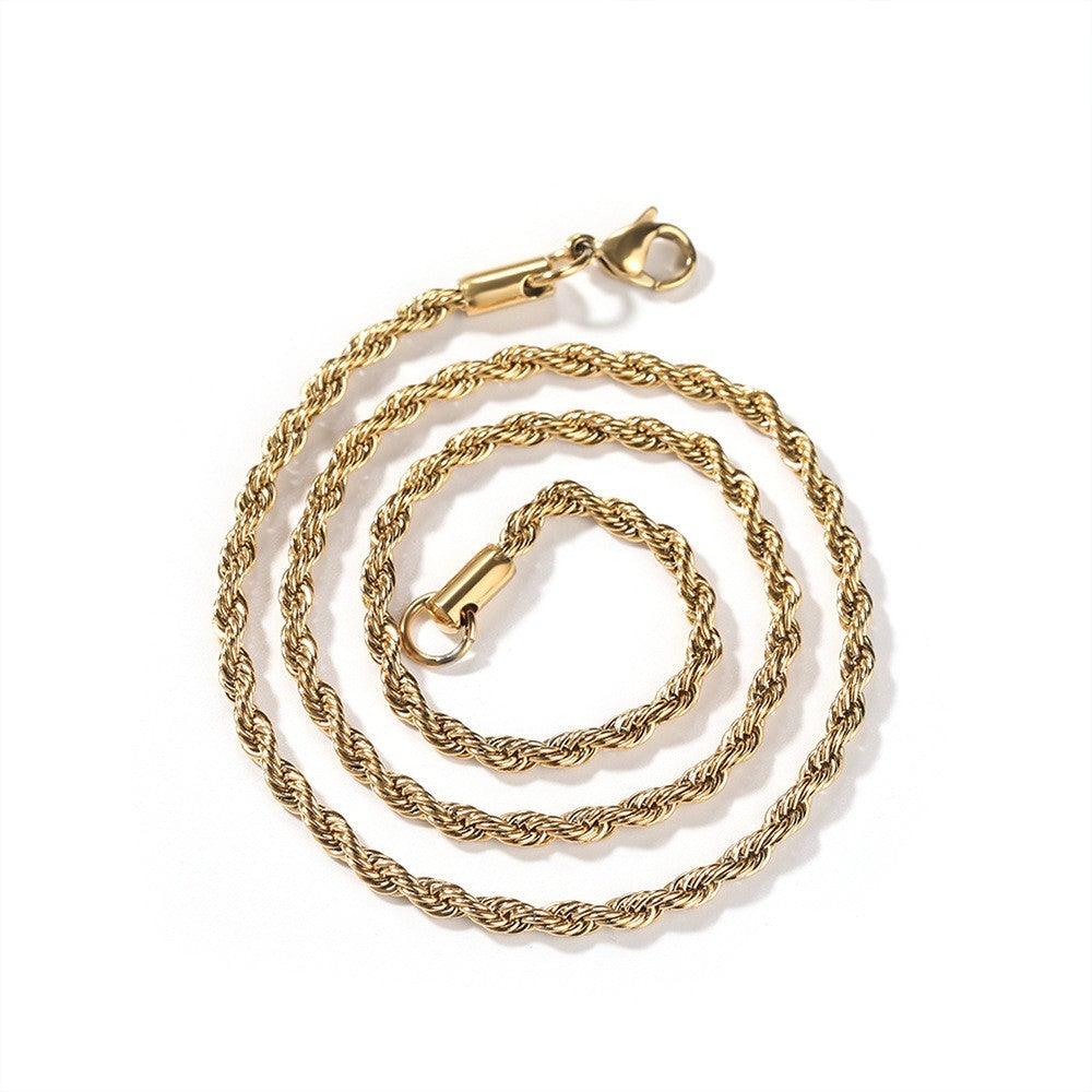 Color Preserving Plating Plain Chain 3MM Stainless Steel Fried Dough Twists Rope Necklace 97fa18fd ba08 405b 8ef3 c8fa97b3c07