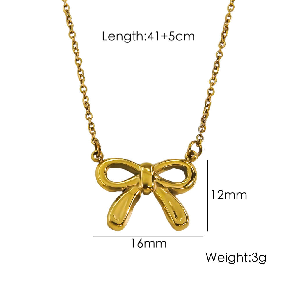 Bow Stainless Steel 14K Gold Earrings Necklace 980ca761 635a 406c a664 d3e96c9f6c29