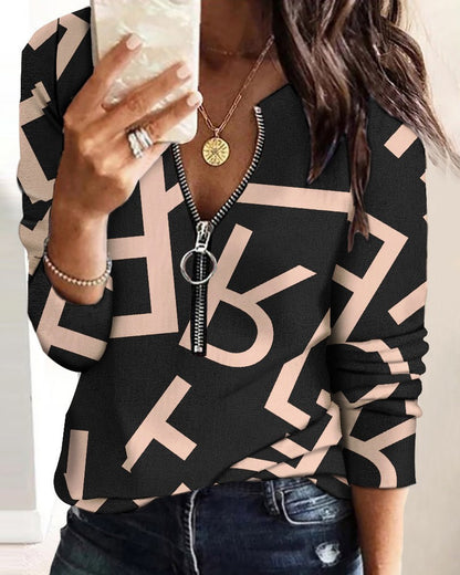 Fashion Printed Long-sleeve Zipper New Casual Women's Top 981544cb 2349 4df1 ad17 7974a713d1ef