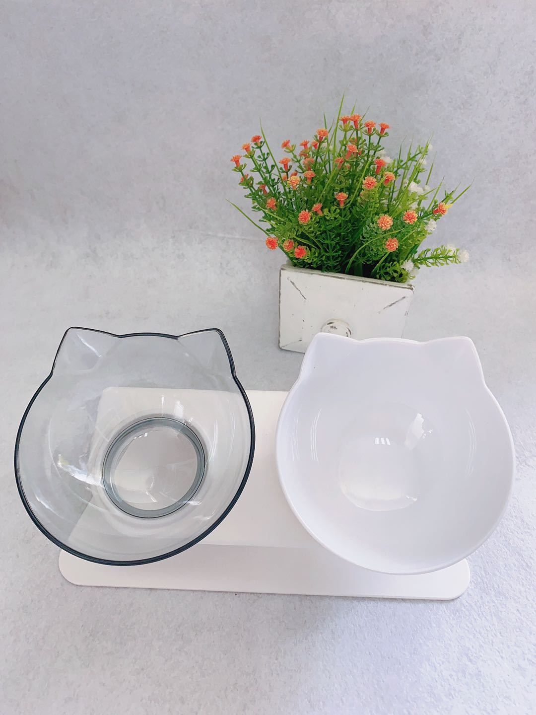 Non Slip Double Cat Bowl With Raised Stand Pet Food Cat Feeder Protect Cervical Vertebra Dog Bowl Transparent Pet Products 98
