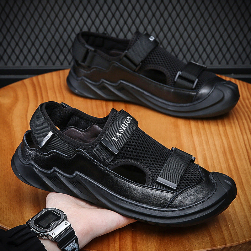 Men's Leather Breathable Closed Toe Mesh Surface Soft Bottom Sandals 982b64d7 3e67 4fdc 9440 527d9f3ec2a9