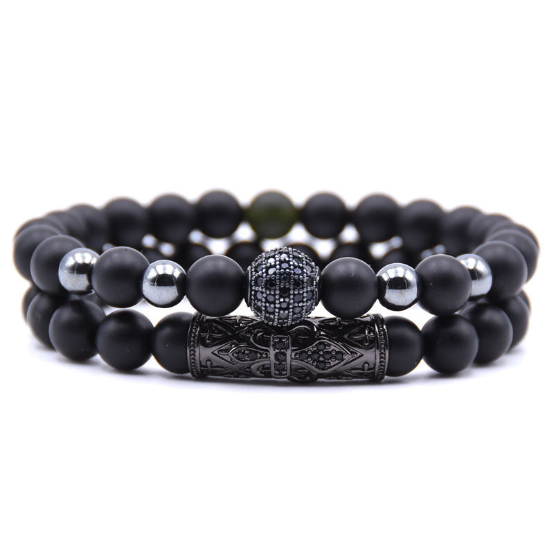 Natural frosted stone micro-inlaid ochre ball long tube double energy bracelet 9847301619591