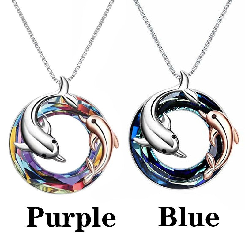 Colorful Circle Crystal Dolphin Pendant Necklace 984a76a5 845d 4301 b18f 6494012cfe73