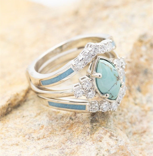Creative Turquoise And Diamond Three-piece Women's Ring 98874c43 b2da 4e8a 994c 2f726c30128b
