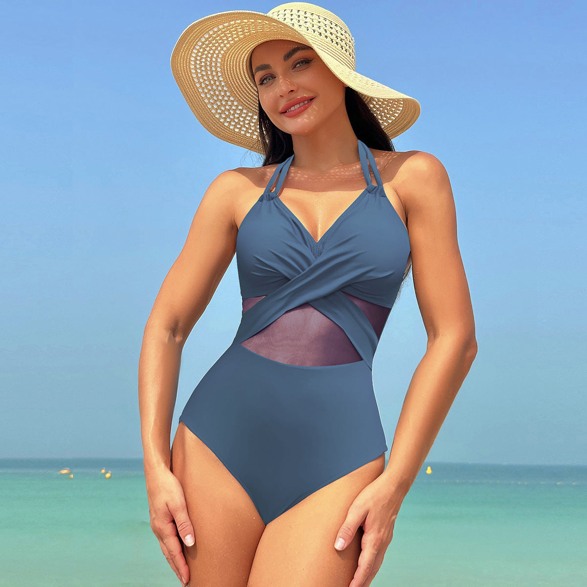 One-piece Swimsuit Women's Pure Color Mesh Bikini Swimsuit 988b0963 d920 4ad0 9db1 e905873354ab