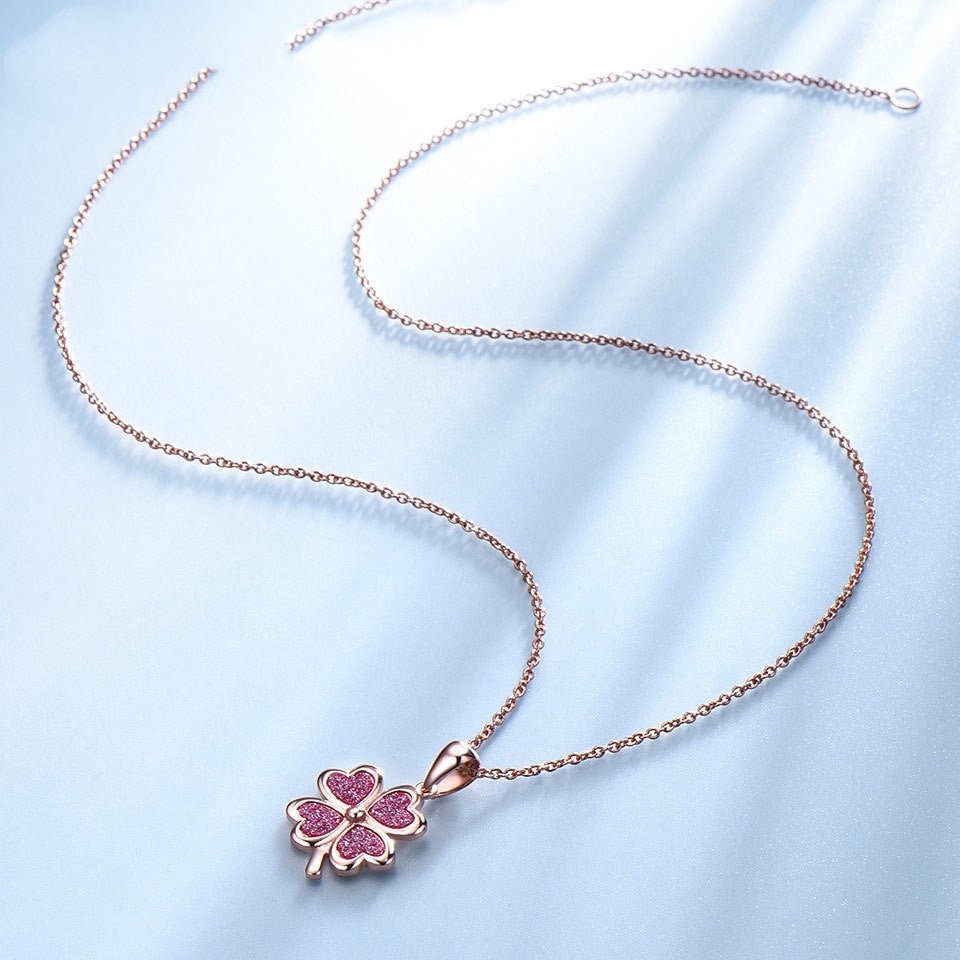 Sterling Silver Necklace Four Leaf Clover Necklace Green Love Flattened Folding Pendant Clavicle Chain Necklace 989719b4 3342