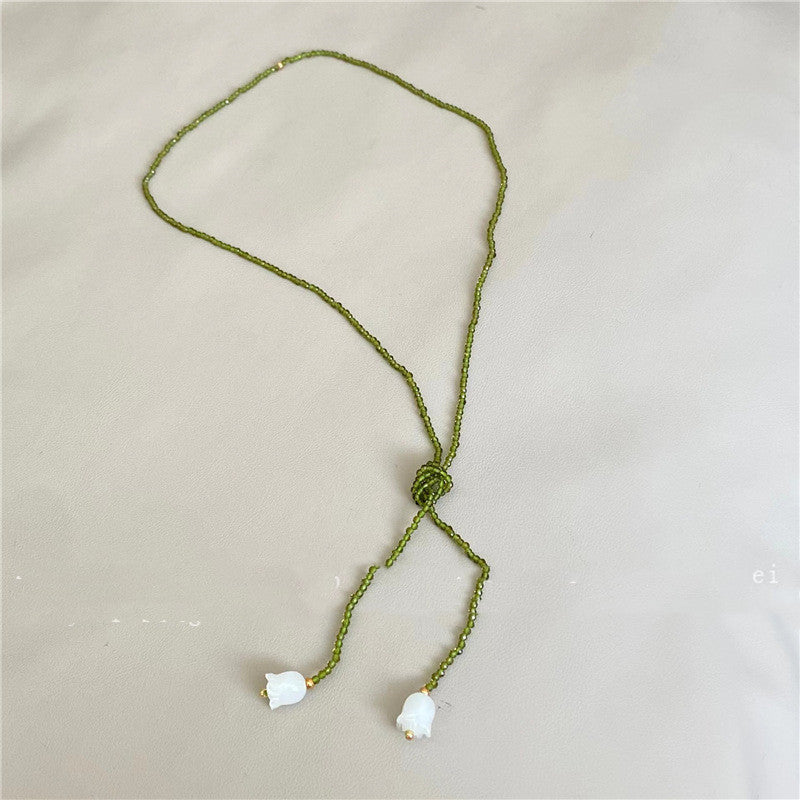 Natural White Jade Lily Olive Green Crystal Winding Necklace 98eff8da e8a5 4d83 811c d83b0e434634