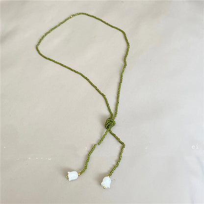 Natural White Jade Lily Olive Green Crystal Winding Necklace 98eff8da e8a5 4d83 811c d83b0e434634