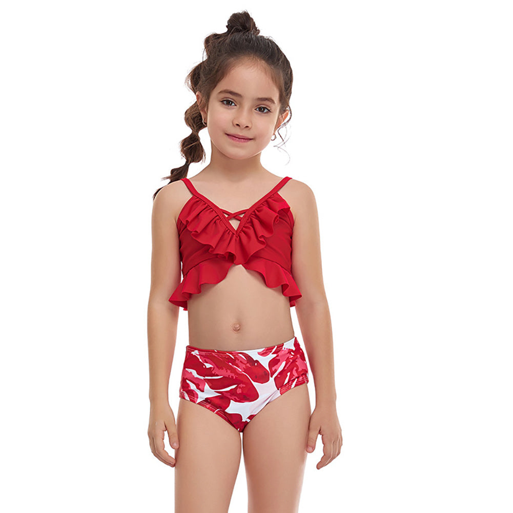 Girls'  Small Ruffled Split Swimsuit 98fe9ca7 a6e4 4a27 ae12 9f998134152c
