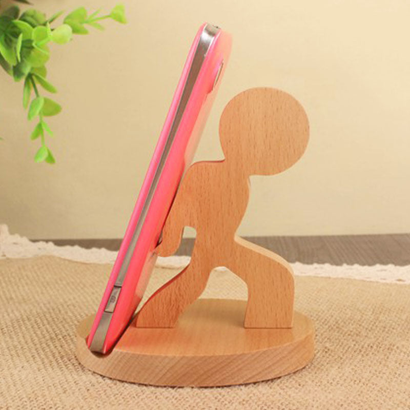 Creative  Mobile Phone Toma Back With Coin Beech Wood Lazy Phone Holder Custom Lettering - 图片 5