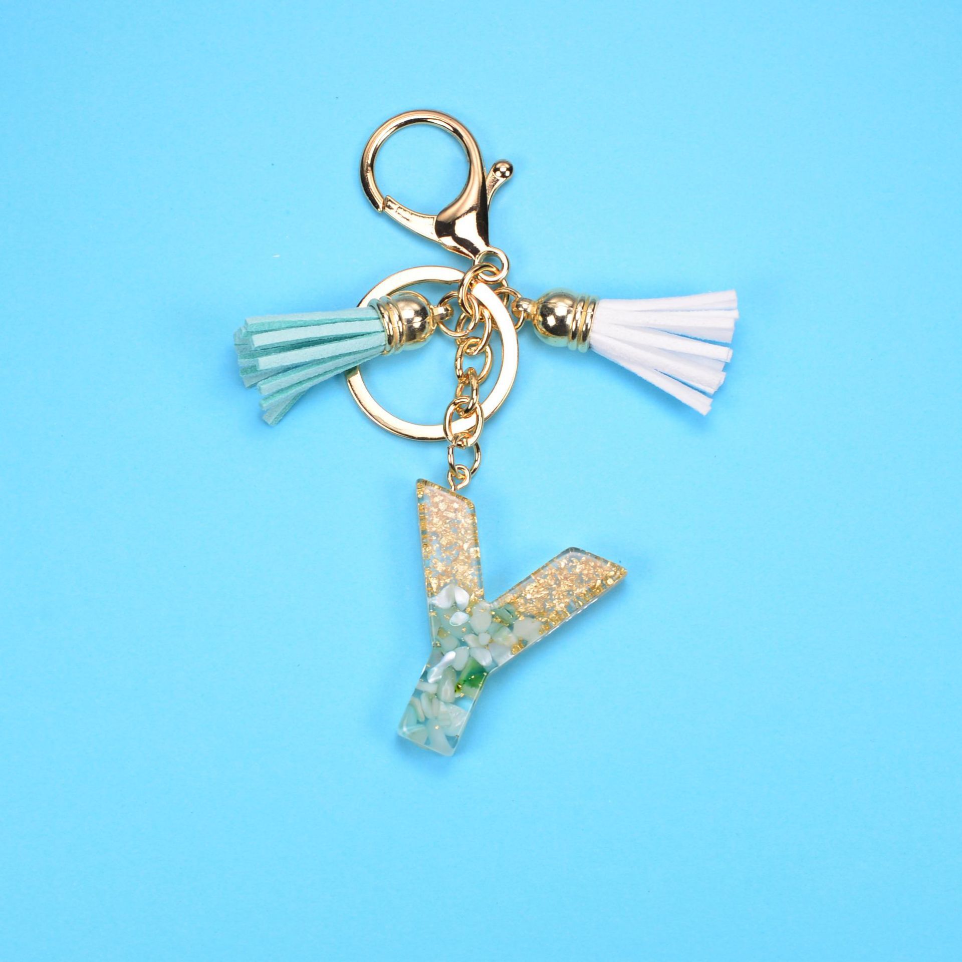 English Alphabet Keychain Tassel Pendant Stone Gold Foil Resin Key 992b56b1 9298 4fc9 bece 3ef11102c2d2
