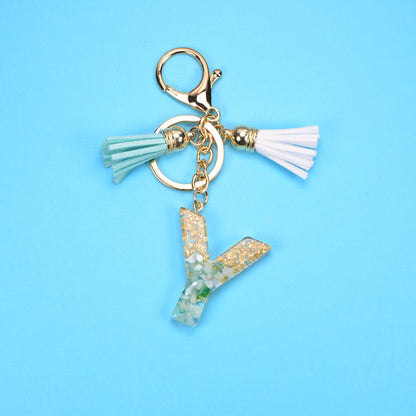 English Alphabet Keychain Tassel Pendant Stone Gold Foil Resin Key 992b56b1 9298 4fc9 bece 3ef11102c2d2