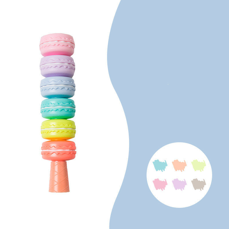 6pcs Novelty Cookie Highlighter Pen Set Macaron Cake Fluorescent Color Marker Liner - 图片 4