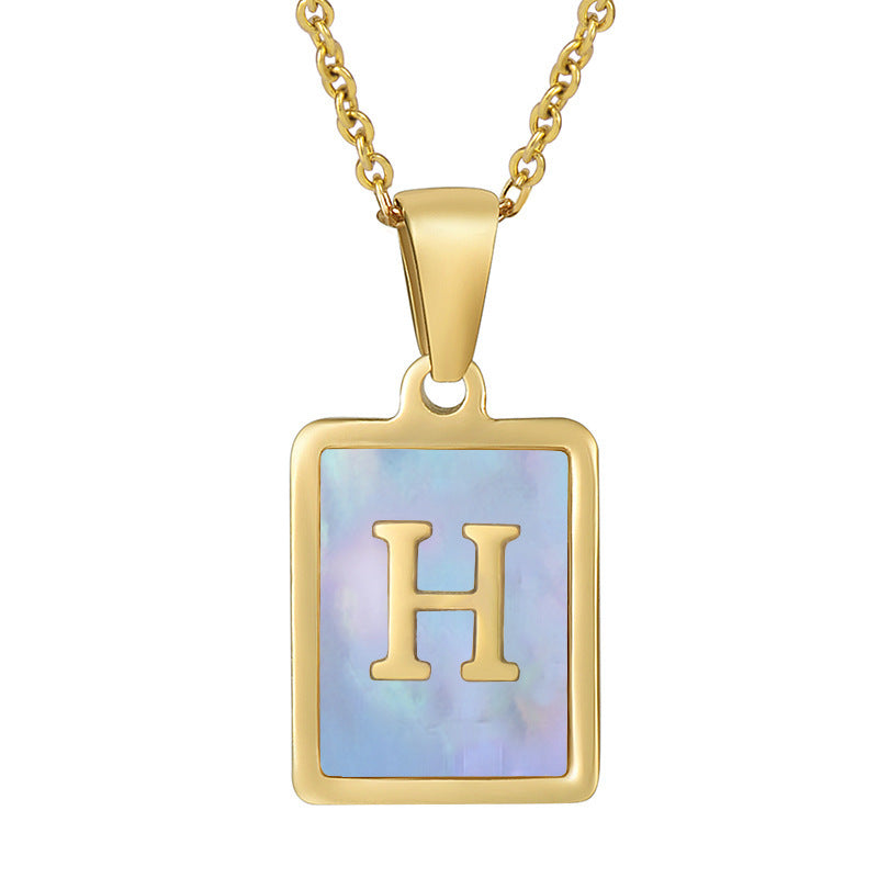 Titanium Steel 26 English Letter Necklace Blue Shell 99e512d1 3266 43af 9920 5f458514aca9