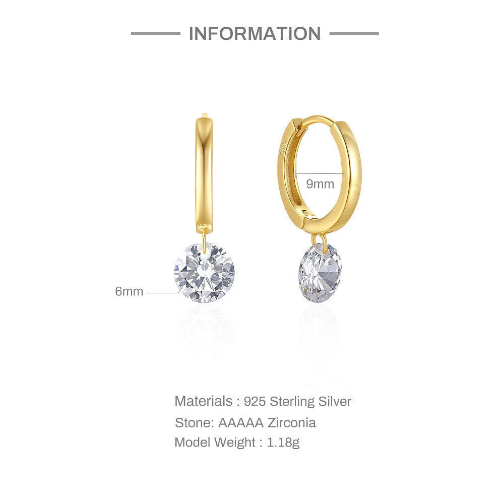 S925 Sterling Silver Simple Single Rhinestone Earrings Female 99ea2918 ce9f 476f a19e cee6347e2102