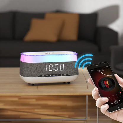 Intelligent Multifunctional Alarm Clock Bluetooth Speaker Wireless Charger Fast Charge Clock Atmosphere Night Light Home Deco