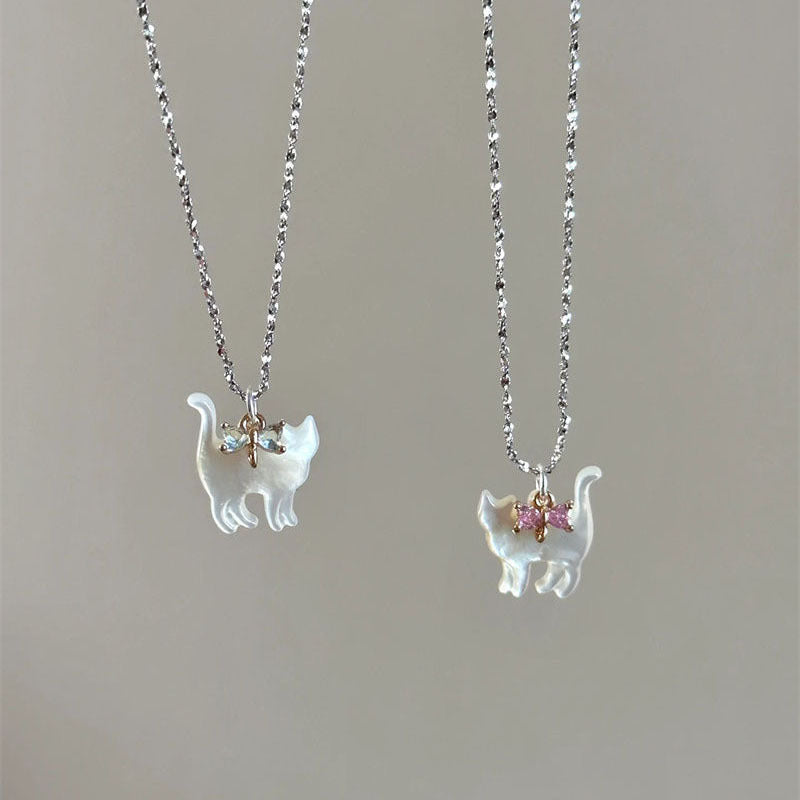 Fashion Jewelry Cute Transparent Cat Rhinestone Pendant Necklace Silver Plated Chain Women Girls Fashion Collar Necklace Part