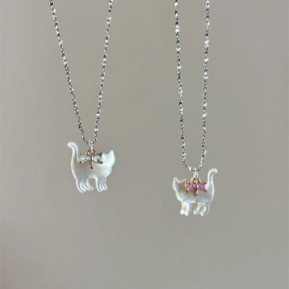 Fashion Jewelry Cute Transparent Cat Rhinestone Pendant Necklace Silver Plated Chain Women Girls Fashion Collar Necklace Part