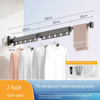 Suction Cup Folding Clothes Hanger Indoor Home Balcony Aluminum Retractable Drying Rack No Punching Folding Clothes Hanger 9a