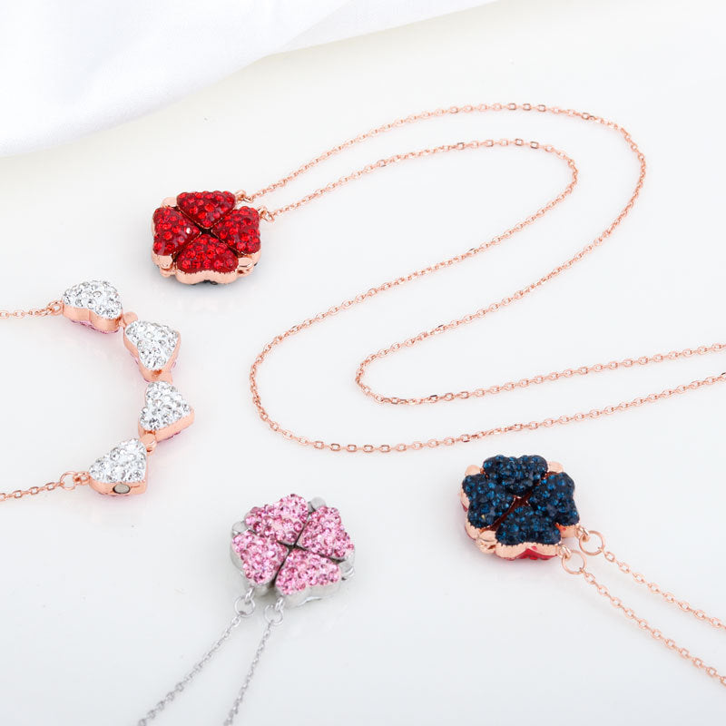 Sterling Silver Double-sided Four-leaf Clover Can Be Opened And Closed, A Double-wearing Clavicle Chain 9a28c77d 3c08 4103 83