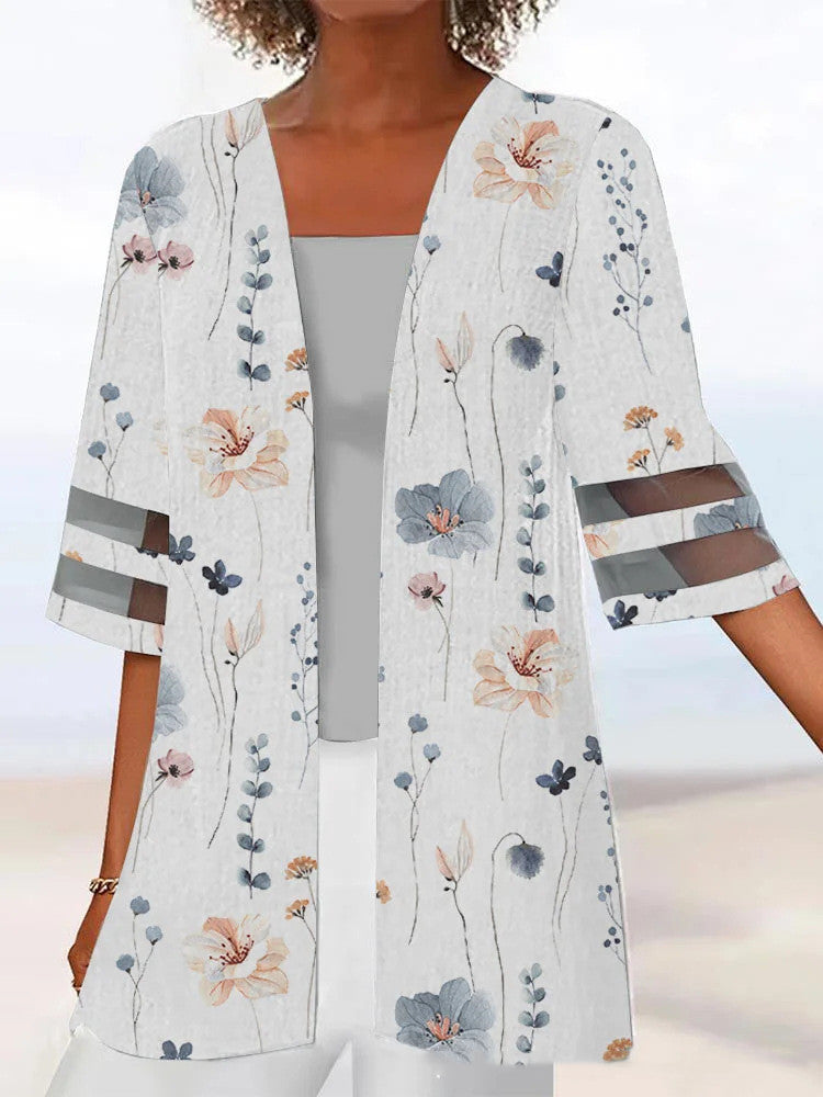 Floral Print Mid Length Sleeves Loose Small Coat 9a66a1c8 dab5 465b 9bbb 86d948095376