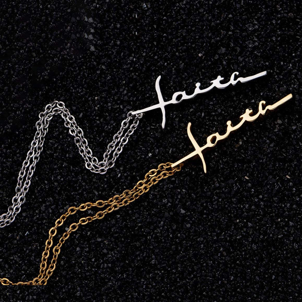 Fashion Gold Silver Color Letter Faith Cross Necklace 9a722bed 43fa 4080 983b b6c9d9ad14aa