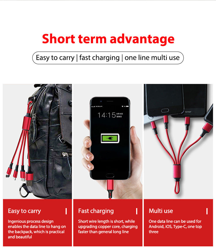 Keychain Three-in-one Data Cable Three-head Charging Cable - 图片 2
