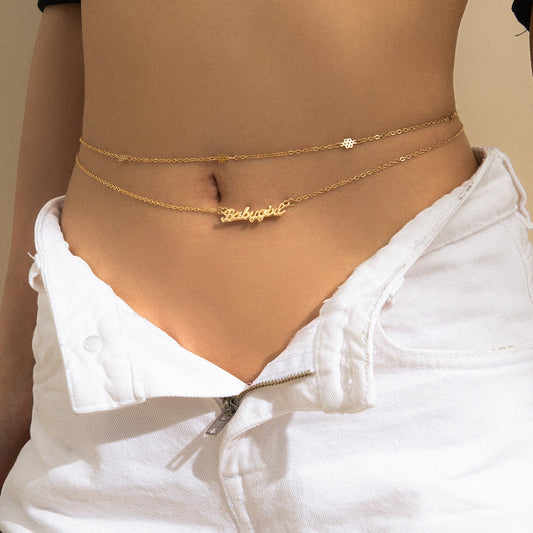 Simple Metal Letter Pendant Waist Chain For Women Europe And America Cross Border Multi-layer Sexy Fashion Slim Chain Body Ch