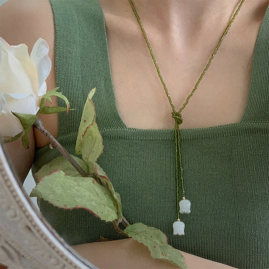 Natural White Jade Lily Olive Green Crystal Winding Necklace 9a95ef4d 0ded 4e32 9d2f 57cef6f4ae5b