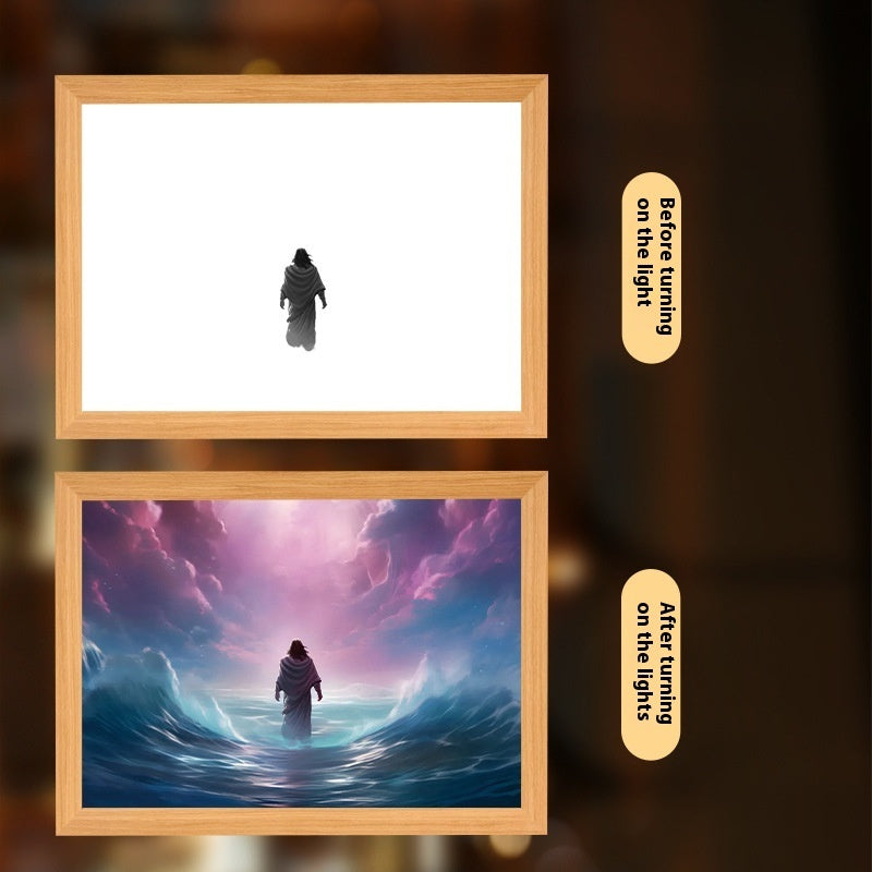 Jesus LED Light Painting Home Decoration Light Painting Photo Frame Led Night Light Room Decor Christmas Gifts Moon Lamp 9acd