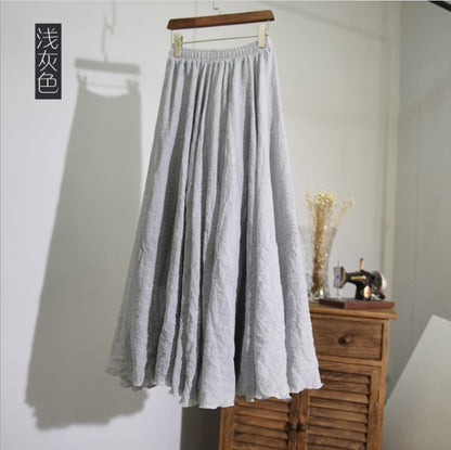Mori Girl Art Plus Size Cotton And Linen Skirt Elastic Waist Linen A-line Skirt 9b1514fa a9b1 40b2 8a16 a5b40d477ee2
