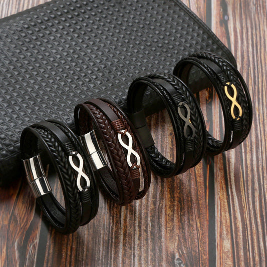 Cowhide Stainless Steel Men's 8-word Multi-layer Magnetic Buckle Bracelet 9b163421 d38a 4d8b bbce 1330b25bd32b