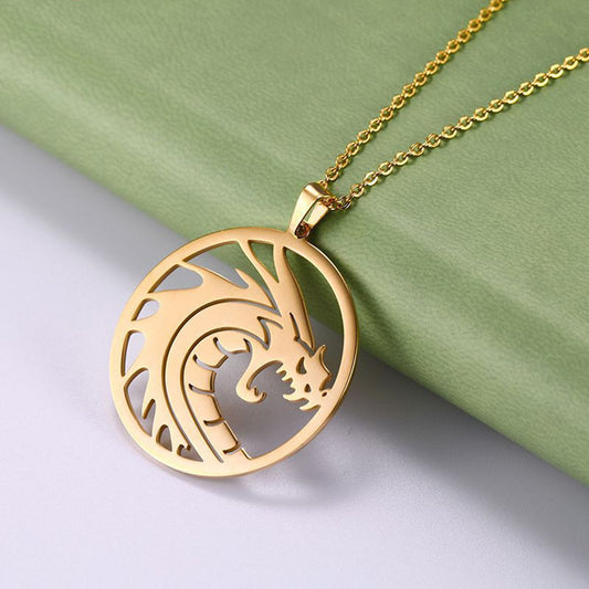 Zodiac Dragon Stainless Steel Round Plate Plating Necklace 9b416896 ffe2 49fe 9327 1dfc16184d5e