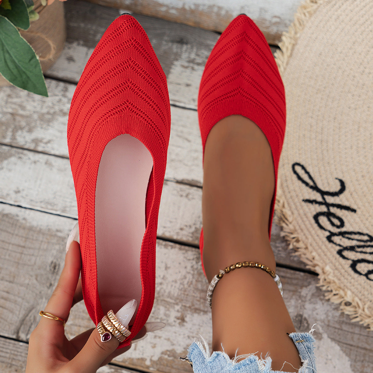 Pointed Toe Bottom Flat Heel Casual Knitted Shoes 9b7a0260 00a0 44f7 810a 5678e8d4ec31