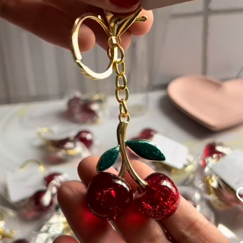 Exquisite Three-dimensional Fruit New Shiny Simulation Cherry Pendant Keychain