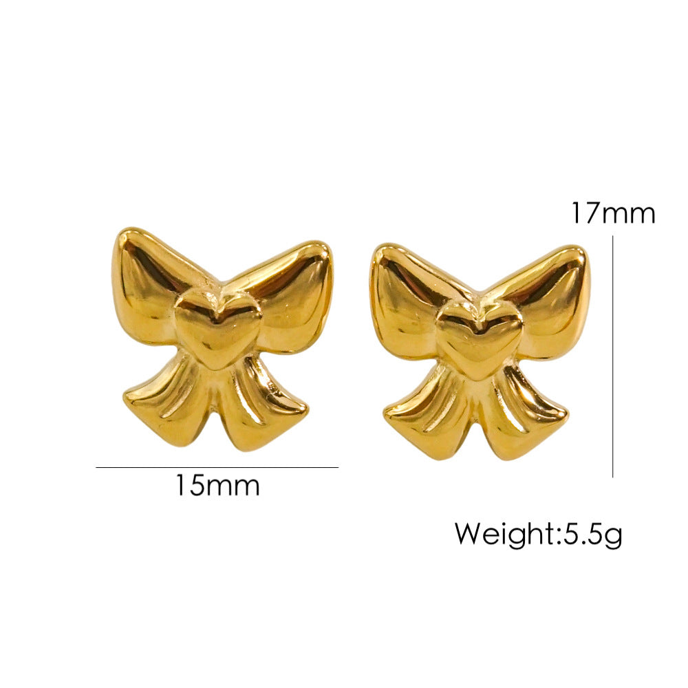 Bow Stainless Steel 14K Gold Earrings Necklace 9bf0534f 5a8c 4450 b124 511c9a1eb541