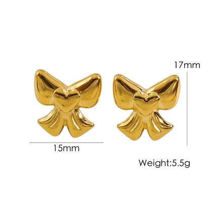 Bow Stainless Steel 14K Gold Earrings Necklace 9bf0534f 5a8c 4450 b124 511c9a1eb541