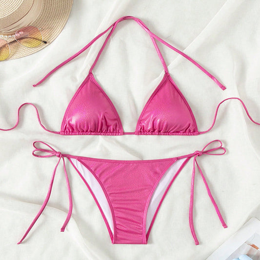 Pure Color Tied Beach Sexy Bikini Hot Spring Split Swimsuit Female Bikini 9bf0babd 6d23 44a9 ac38 023f5f0342ec
