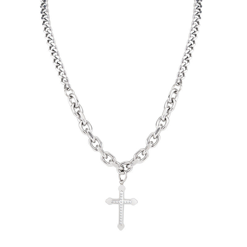 European And American Hip-hop Trend Titanium Steel Stitching Chain Diamond Cross Pendant 9c246840 ca5a 457c a407 e1f4391d3164