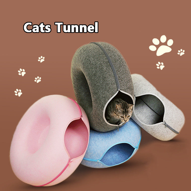 Four Seasons Available Cat Nest Round Woolen Felt Pet Dual-use Cat Nest Tunnel Interactive Training Toy Grey Felt Cat Nest 9c