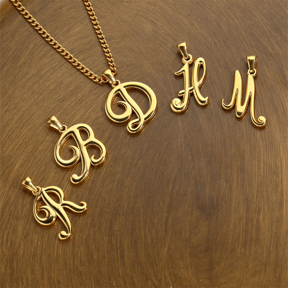 Simple Elegant Necklace Stainless Steel 18K Gold Mini English Letter Pendant 9c5a310d 2317 45fd 949a 09691cd7b094